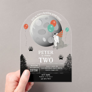 Invitations En Acrylique Pack de loups mignons forêt lune anniversaire hurl