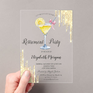 Invitations En Acrylique Paillettes qui dégoulinent,Cocktail,Retraite en or