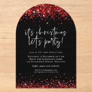 Invitations En Acrylique Paillettes Rouges Fête de Noël Acrylique Noir