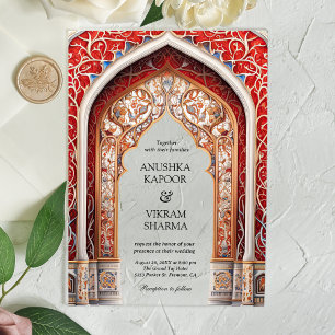 Invitations En Acrylique Palais royal Mariage indien Red Arch