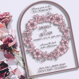 Invitations En Acrylique Palette de rose atténué Couronne florale transpare