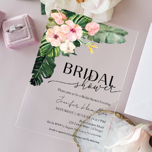 Invitations En Acrylique Palm Feuille Hibiscus Fête des mariées florale tro