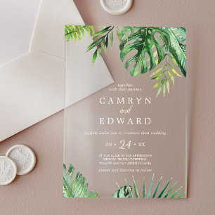 Invitations En Acrylique Palmier tropical sauvage Plage blanche Destination