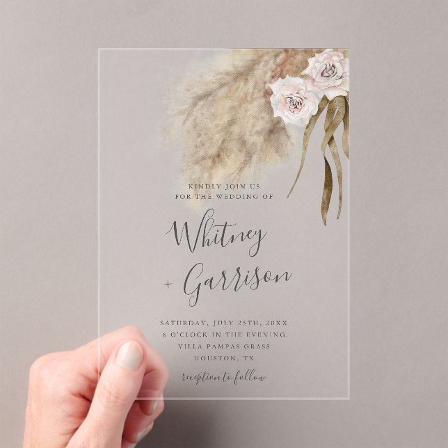 Invitations En Acrylique Pampas Grass rose Mariage Floral (In situ (ordinateur de poche))