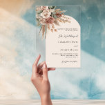 Invitations En Acrylique Pampas rose beige herbe arche claire boho mariage<br><div class="desc">Donnez le ton pour votre journée spéciale avec cette élégante invitation de mariage. Avec un arrière - plan transparent et clair, avec un cadre en arc de cercle beige, il est joliment décoré de roses terreux et muets, de verdure d’eucalyptus et d’herbe à la pampa, pour une sensation naturelle et...</div>