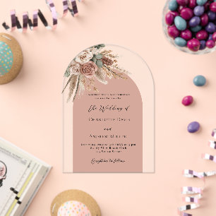 Invitations En Acrylique Pampas rose beige taupe arceau mariage clair