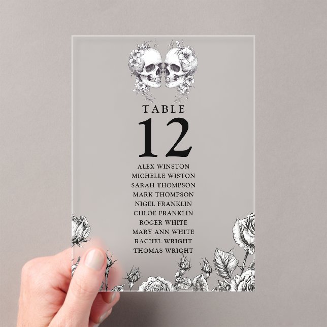 Invitations En Acrylique Panneau de disposition de table de crânes floraux  (In situ (ordinateur de poche))