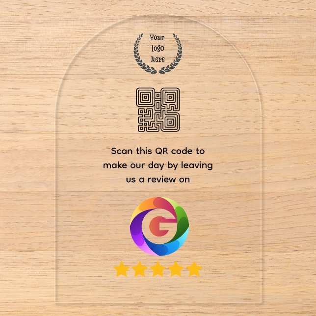 Invitations En Acrylique Panneau de table Google Reviews | Socle de code QR (Recto)