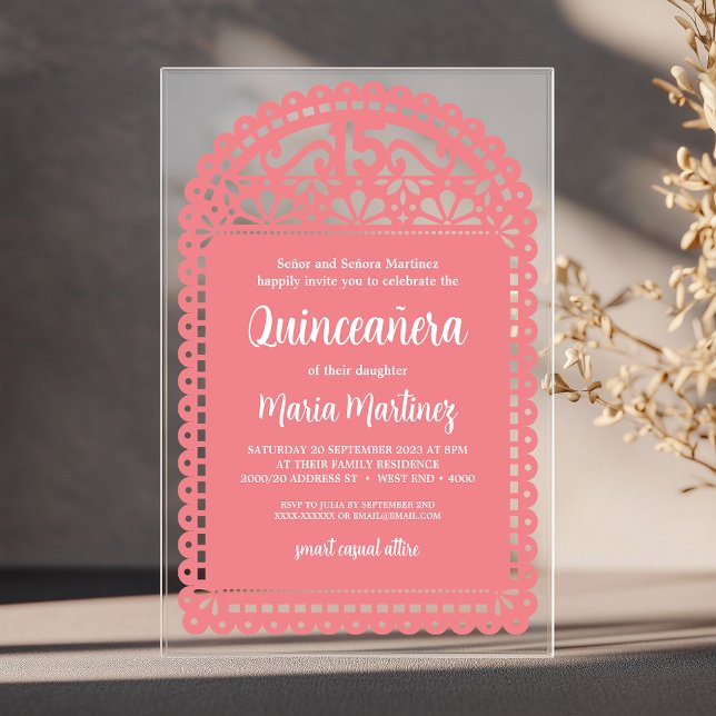 Invitations En Acrylique Papel Picado Inspiré Quinceanera Rose Anniversaire (Introducing our simple and elegant Quinceanera invitation, inspired by papel picado art.)
