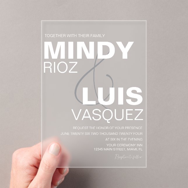 Invitations En Acrylique Papeterie de mariage Bold Ampersand Script noir ro (In situ (ordinateur de poche))