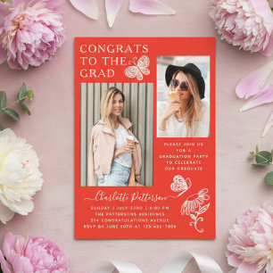 Invitations En Acrylique Papillon Capricieux Photo Fête de Remise de Diplôm