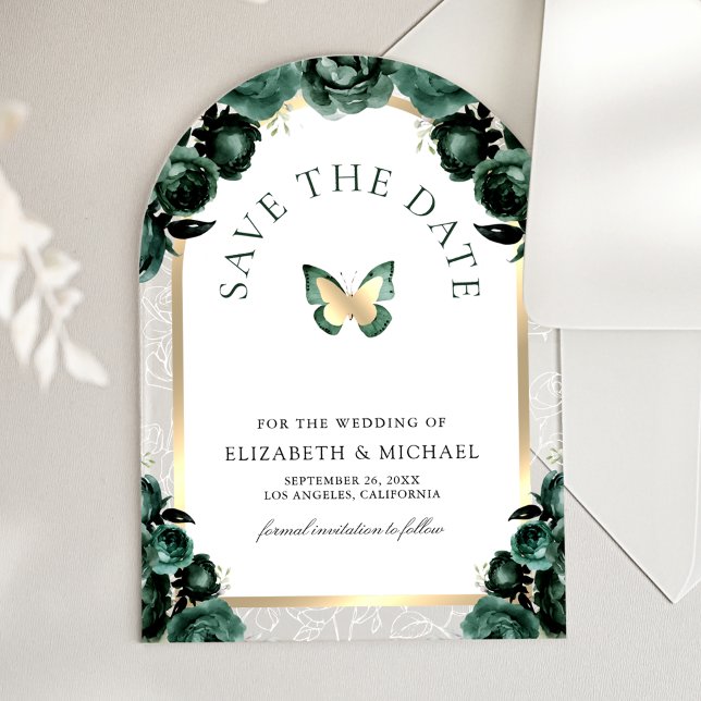 Invitations En Acrylique Papillon de mariage à arc vert émeraude, Save the  (Créateur téléchargé)