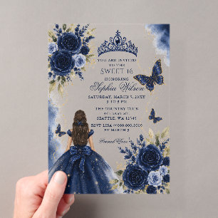 Invitations En Acrylique Papillon floral or marine Princesse douce 16