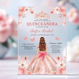 Invitations En Acrylique Papillon floral rose rose pâle Quinceañera