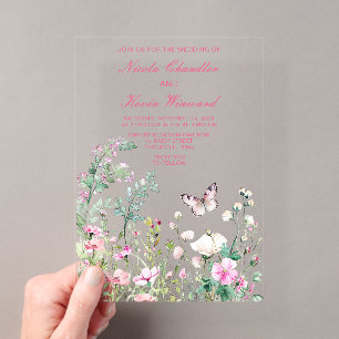 Invitations En Acrylique Papillon floral vert de mariage printanier