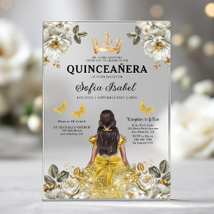 Invitations En Acrylique Papillon Princesse Quinceanera Or Doré Floral