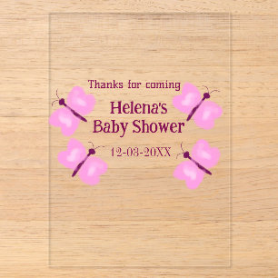 Invitations En Acrylique Papillon rose Baby shower aquarelle ajoutez nom