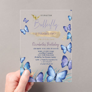 Invitations En Acrylique Papillons Bleus Aquarelle Anniversaire Arc-en-Ciel