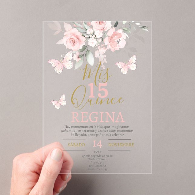Invitations En Acrylique Papillons roses Quinceañera (In situ (ordinateur de poche))