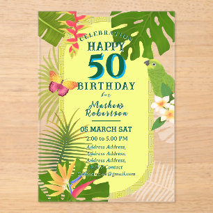 Invitations En Acrylique Paradis Tropical Annuel 50e Anniversaire