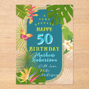 Invitations En Acrylique Paradis tropical Carte d'anniversaire Turquoise to