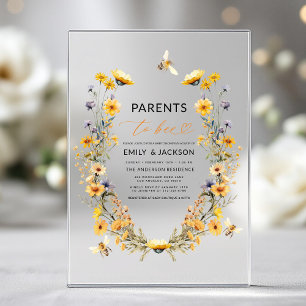 Invitations En Acrylique Parents to Bee Fleur Sauvage Couple Baby Shower