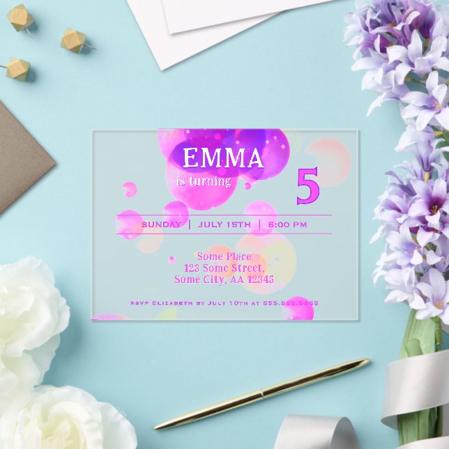 Invitations En Acrylique Parti Anniversaire de enfant des mignonnes bulles  (Insitu (Mariage))