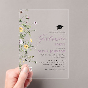 Invitations En Acrylique Parti de Fleur sauvage moderne rose violet