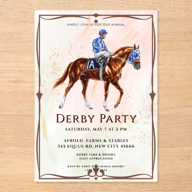 Invitations En Acrylique Parti Derby du cheval de course moderne (Recto)