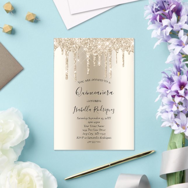 Invitations En Acrylique Parties scintillant à goutte d'or de champagne Qui (Insitu (Mariage))