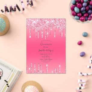 Invitations En Acrylique Parties scintillant à goutte rose fille tendance Q