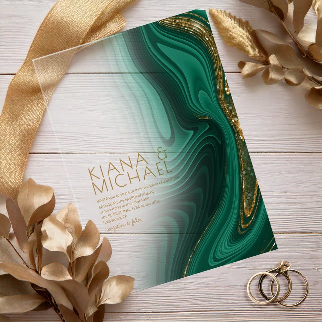 Invitations En Acrylique Parties scintillant Abstraite Strata Mariage Green (Créateur téléchargé)