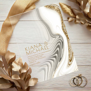 Invitations En Acrylique Parties scintillant Abstraite Strata Mariage Ivory