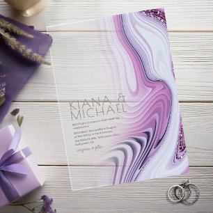 Invitations En Acrylique Parties scintillant Abstraite Strata Mariage Lilac