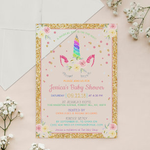 Invitations En Acrylique Parties scintillant arc-en-ciel chic Baby shower U