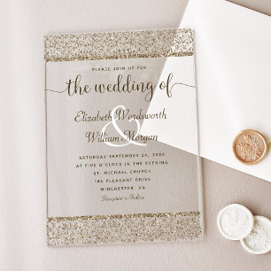 Invitations En Acrylique Parties scintillant Champagne Damask Monogramme Ma