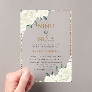 Invitations En Acrylique Parties scintillant d'or ivoire Floral espagnol Ge