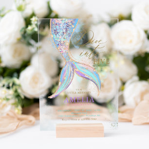 Invitations En Acrylique Parties scintillant d'or Mermaid Tail Plonger dans