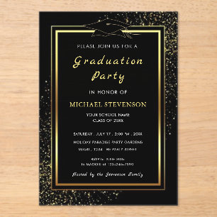 Invitations En Acrylique Parties scintillant d'or noir Acrylique demande de