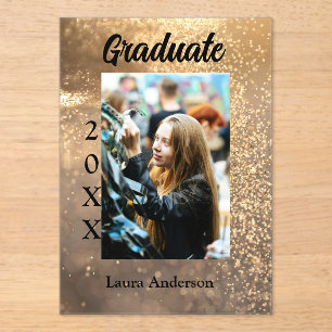 Invitations En Acrylique Parties scintillant d'or photo graduation ajouter 