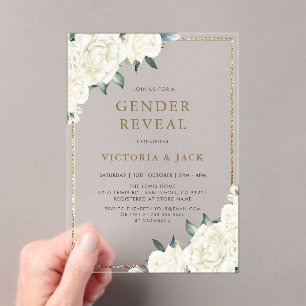 Invitations En Acrylique Parties scintillant d'or Verre Floral Verdure Sexe