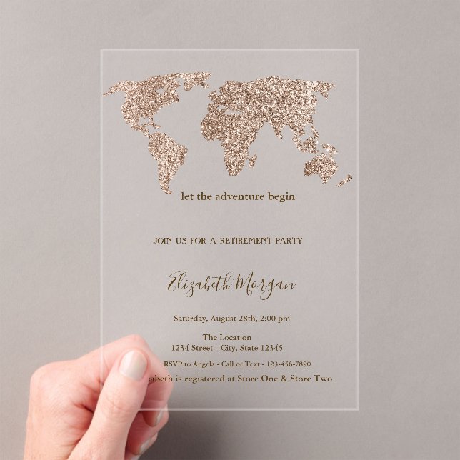 Invitations En Acrylique Parties scintillant Rose Gold World Carte de retra (In situ (ordinateur de poche))