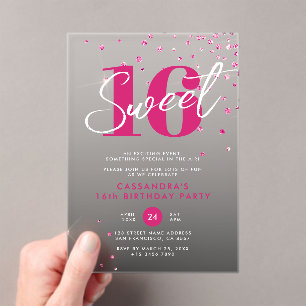 Invitations En Acrylique Parties scintillant roses Simple Anniversaire Swee