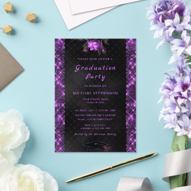 Invitations En Acrylique Parties scintillant violet noir Acrylique demande  (Insitu (Mariage))