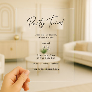Invitations En Acrylique Party Time   Moderne minimaliste Simple Clair