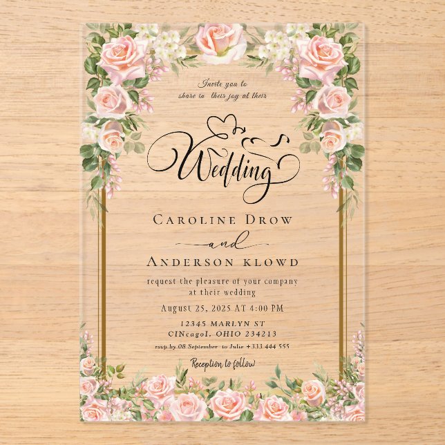 Invitations En Acrylique Passage de fleurs pour jeunes mariés (Recto)