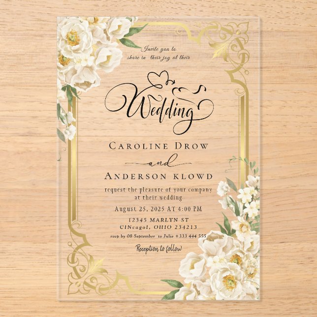 Invitations En Acrylique Passage fleuri pour jeunes mariés (Recto)