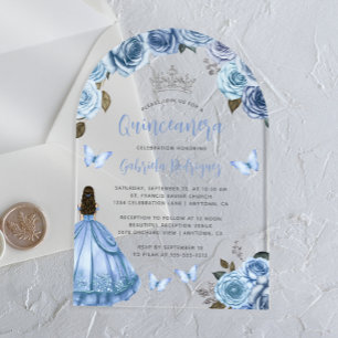 Invitations En Acrylique Pastel Blue Floral Rose Aquarelle Quinceañera