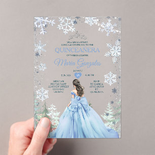 Invitations En Acrylique Pastel Blue Princess Forêt d'hiver Quinceañera