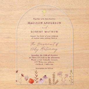 Invitations En Acrylique Pastel Fleur sauvage Garden Mariage catholique